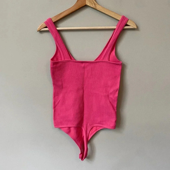 NWOT Intimately Free People Women's Size M/L Sleeveless Ribbed Bodysuit Hot Pink - Picture 9 of 14